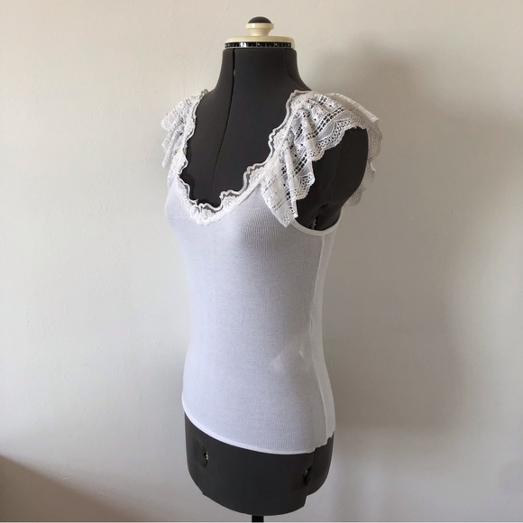 🎀 5/$25 Zara white lace trim rib knit top sz S - Picture 3 of 12